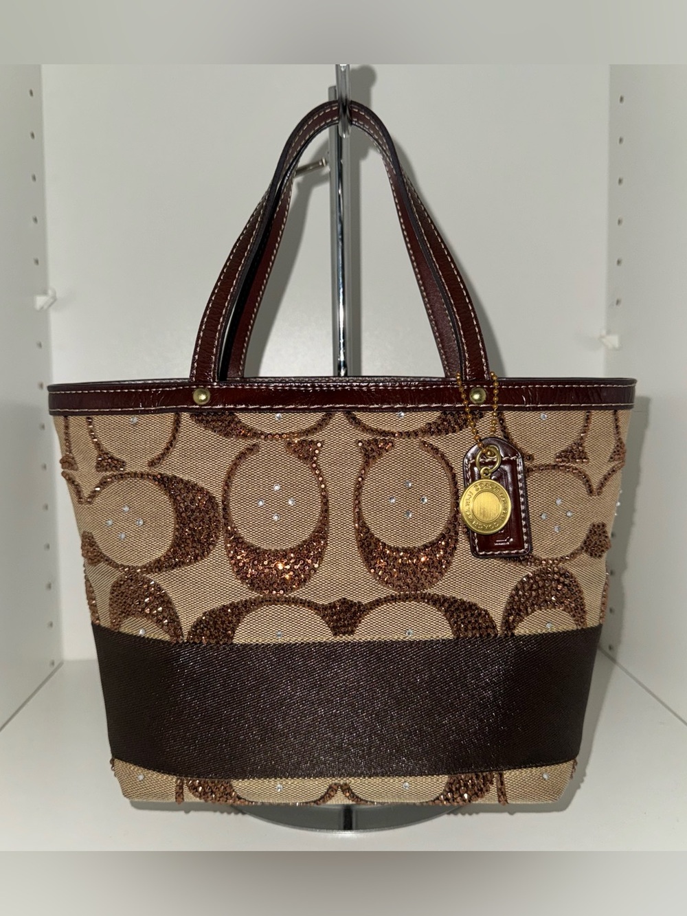 Custom vintage Coach Signature Hand-Rhinestoned Sequin mini Bag –One of a Kind ✨